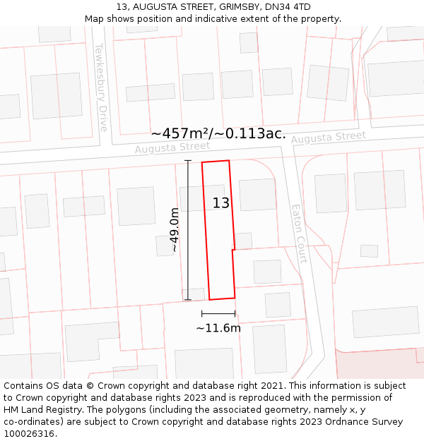 13, AUGUSTA STREET, GRIMSBY, DN34 4TD: Plot and title map