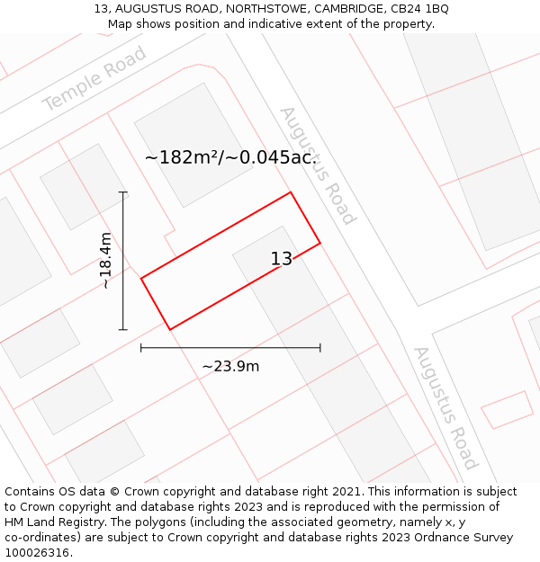 13, AUGUSTUS ROAD, NORTHSTOWE, CAMBRIDGE, CB24 1BQ: Plot and title map