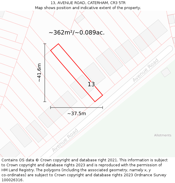 13, AVENUE ROAD, CATERHAM, CR3 5TR: Plot and title map