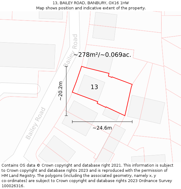 13, BAILEY ROAD, BANBURY, OX16 1HW: Plot and title map