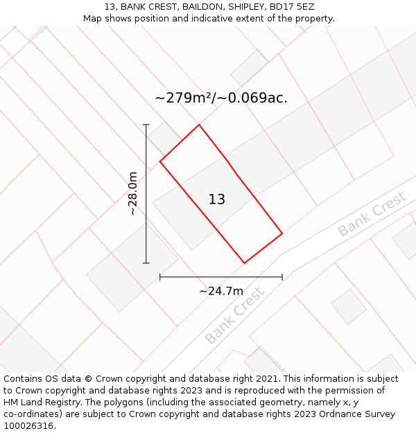 13, BANK CREST, BAILDON, SHIPLEY, BD17 5EZ: Plot and title map