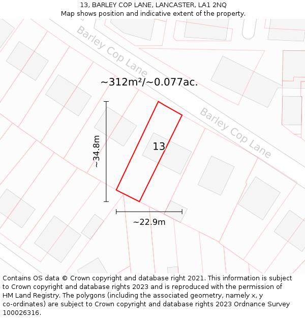 13, BARLEY COP LANE, LANCASTER, LA1 2NQ: Plot and title map