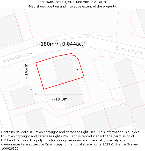 13, BARN GREEN, CHELMSFORD, CM1 6UG: Plot and title map