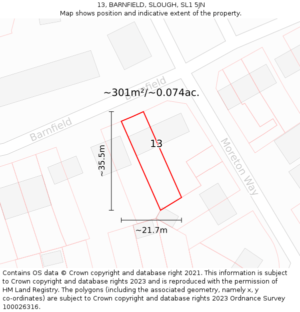 13, BARNFIELD, SLOUGH, SL1 5JN: Plot and title map