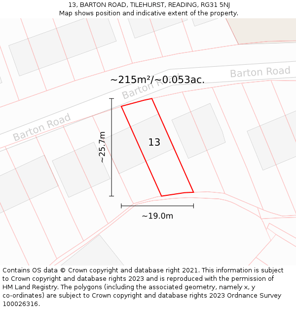 13, BARTON ROAD, TILEHURST, READING, RG31 5NJ: Plot and title map
