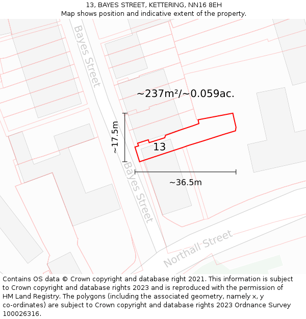 13, BAYES STREET, KETTERING, NN16 8EH: Plot and title map