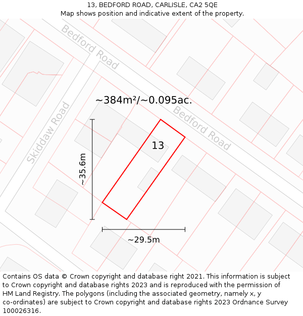 13, BEDFORD ROAD, CARLISLE, CA2 5QE: Plot and title map