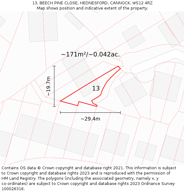 13, BEECH PINE CLOSE, HEDNESFORD, CANNOCK, WS12 4RZ: Plot and title map