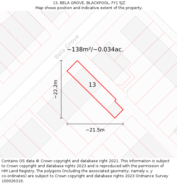 13, BELA GROVE, BLACKPOOL, FY1 5JZ: Plot and title map