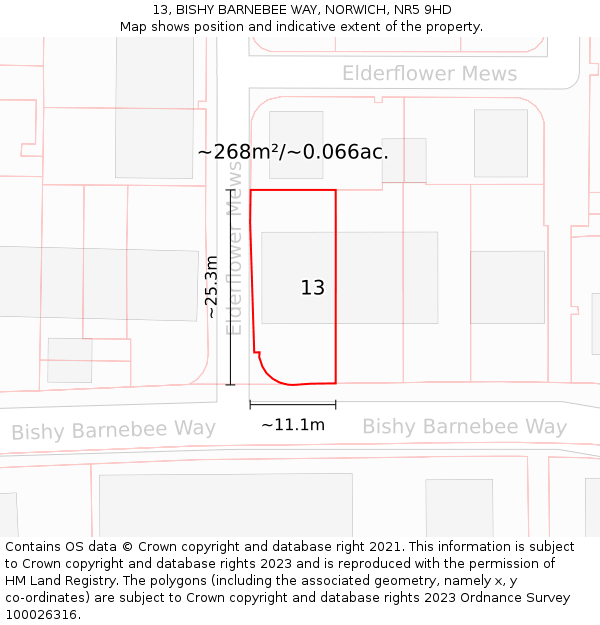 13, BISHY BARNEBEE WAY, NORWICH, NR5 9HD: Plot and title map