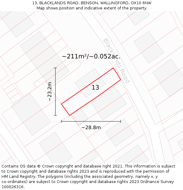 13, BLACKLANDS ROAD, BENSON, WALLINGFORD, OX10 6NW: Plot and title map