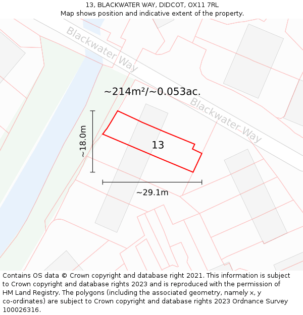 13, BLACKWATER WAY, DIDCOT, OX11 7RL: Plot and title map