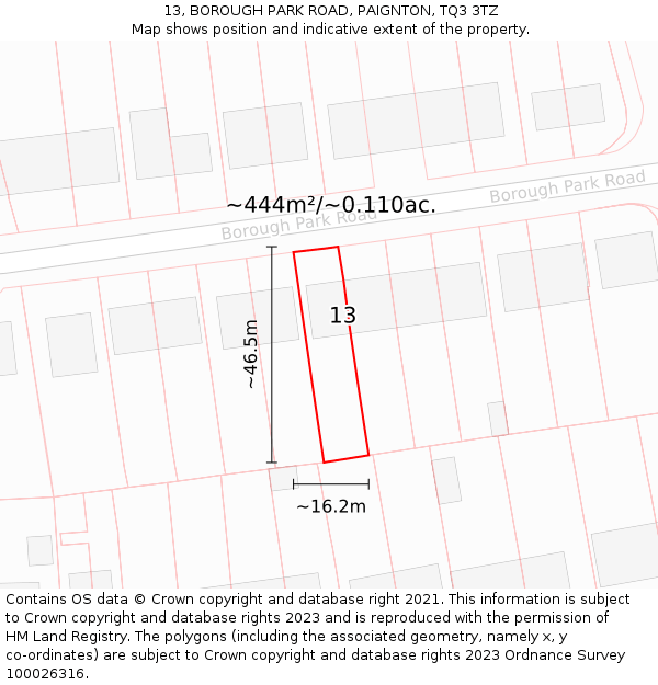 13, BOROUGH PARK ROAD, PAIGNTON, TQ3 3TZ: Plot and title map