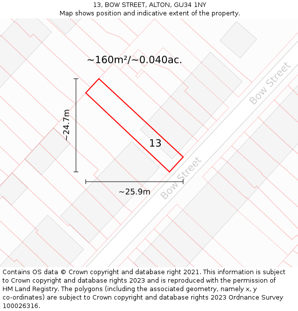 13, BOW STREET, ALTON, GU34 1NY: Plot and title map