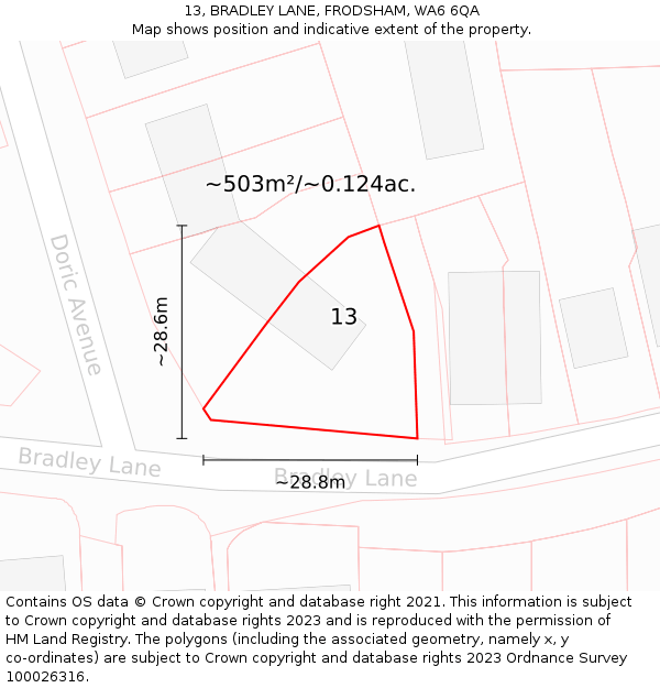 13, BRADLEY LANE, FRODSHAM, WA6 6QA: Plot and title map