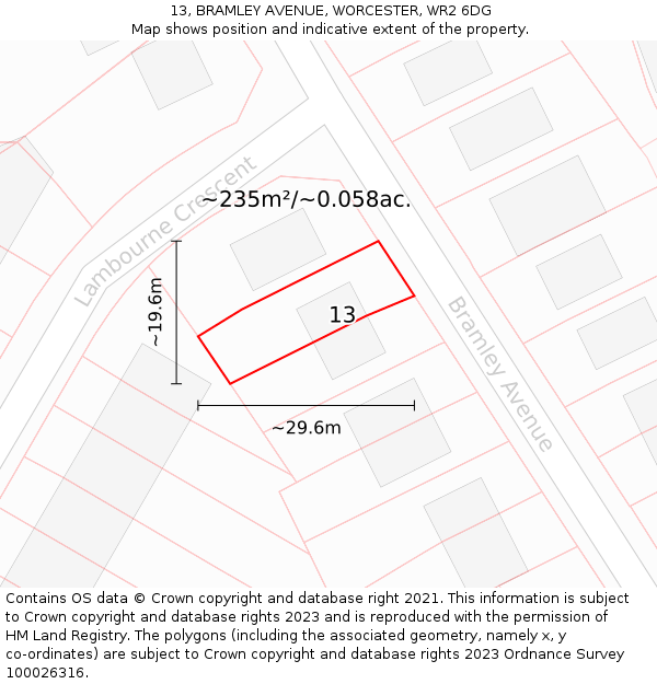 13, BRAMLEY AVENUE, WORCESTER, WR2 6DG: Plot and title map