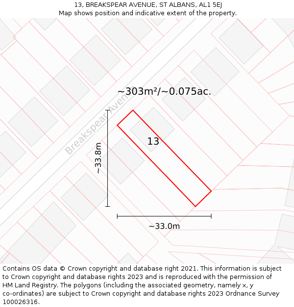 13, BREAKSPEAR AVENUE, ST ALBANS, AL1 5EJ: Plot and title map