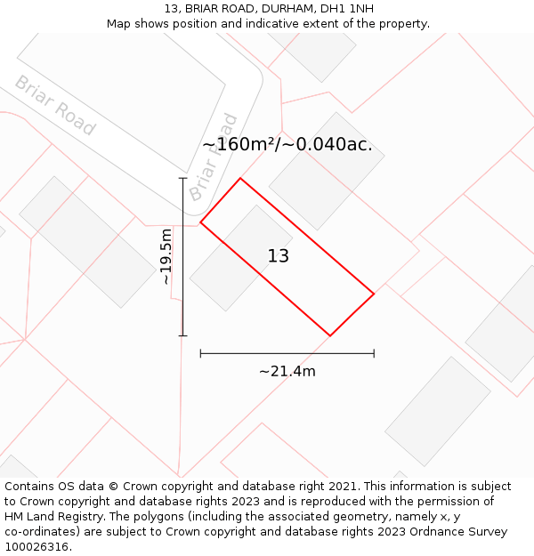 13, BRIAR ROAD, DURHAM, DH1 1NH: Plot and title map