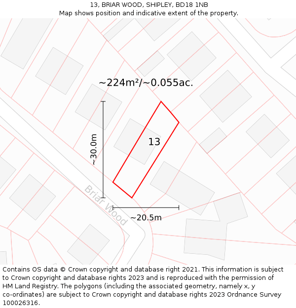 13, BRIAR WOOD, SHIPLEY, BD18 1NB: Plot and title map