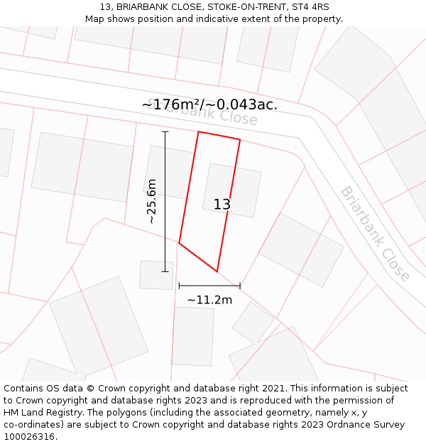 13, BRIARBANK CLOSE, STOKE-ON-TRENT, ST4 4RS: Plot and title map