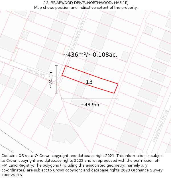 13, BRIARWOOD DRIVE, NORTHWOOD, HA6 1PJ: Plot and title map