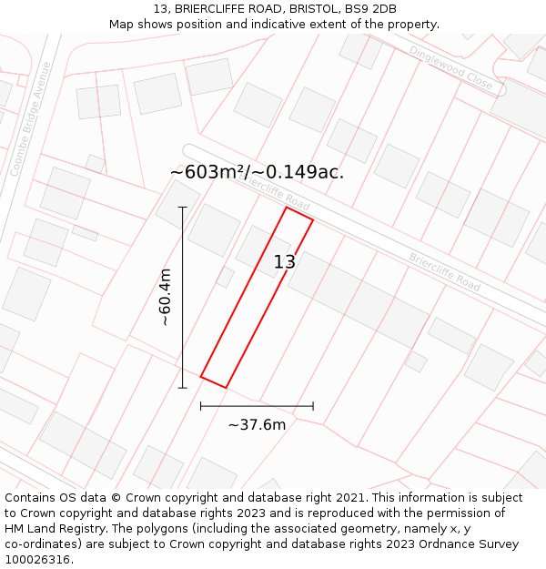 13, BRIERCLIFFE ROAD, BRISTOL, BS9 2DB: Plot and title map