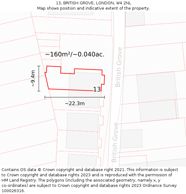 13, BRITISH GROVE, LONDON, W4 2NL: Plot and title map