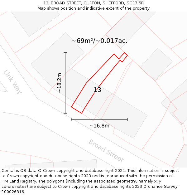 13, BROAD STREET, CLIFTON, SHEFFORD, SG17 5RJ: Plot and title map