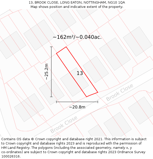 13, BROOK CLOSE, LONG EATON, NOTTINGHAM, NG10 1QA: Plot and title map