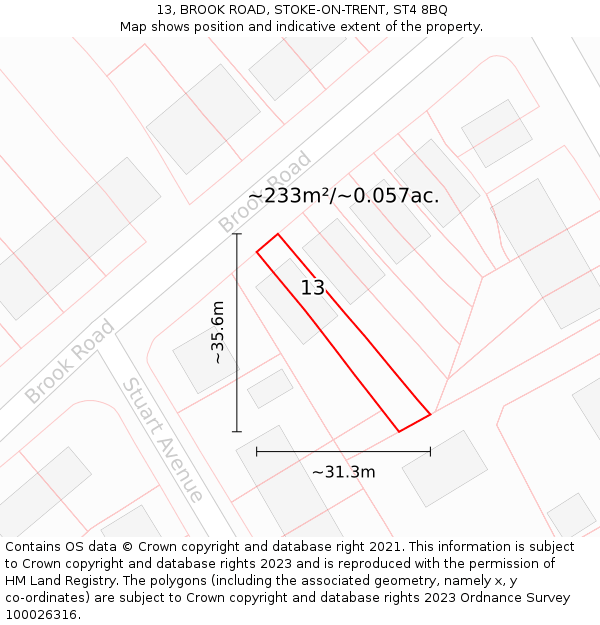 13, BROOK ROAD, STOKE-ON-TRENT, ST4 8BQ: Plot and title map