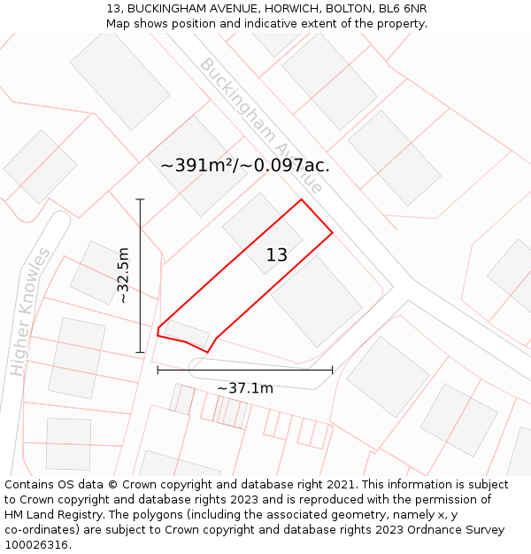 13, BUCKINGHAM AVENUE, HORWICH, BOLTON, BL6 6NR: Plot and title map