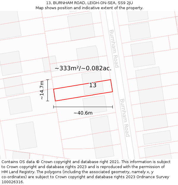 13, BURNHAM ROAD, LEIGH-ON-SEA, SS9 2JU: Plot and title map