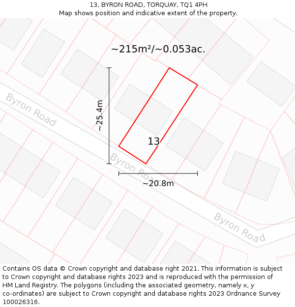 13, BYRON ROAD, TORQUAY, TQ1 4PH: Plot and title map