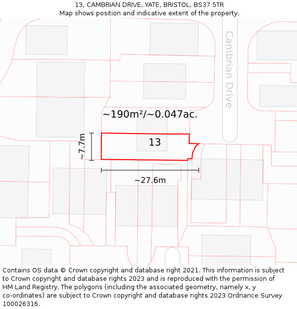 13, CAMBRIAN DRIVE, YATE, BRISTOL, BS37 5TR: Plot and title map