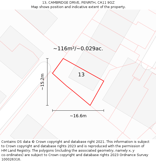 13, CAMBRIDGE DRIVE, PENRITH, CA11 9GZ: Plot and title map