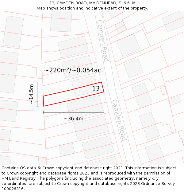 13, CAMDEN ROAD, MAIDENHEAD, SL6 6HA: Plot and title map