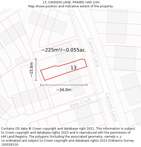 13, CANNON LANE, PINNER, HA5 1HH: Plot and title map