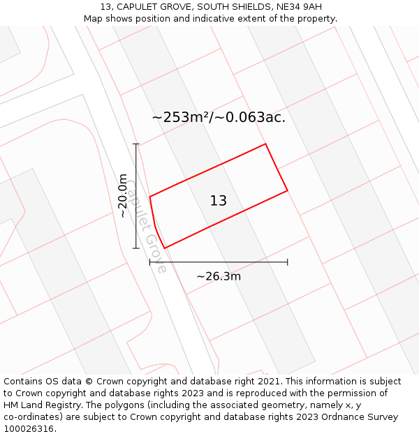 13, CAPULET GROVE, SOUTH SHIELDS, NE34 9AH: Plot and title map