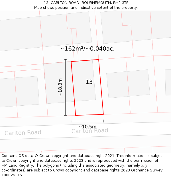 13, CARLTON ROAD, BOURNEMOUTH, BH1 3TF: Plot and title map