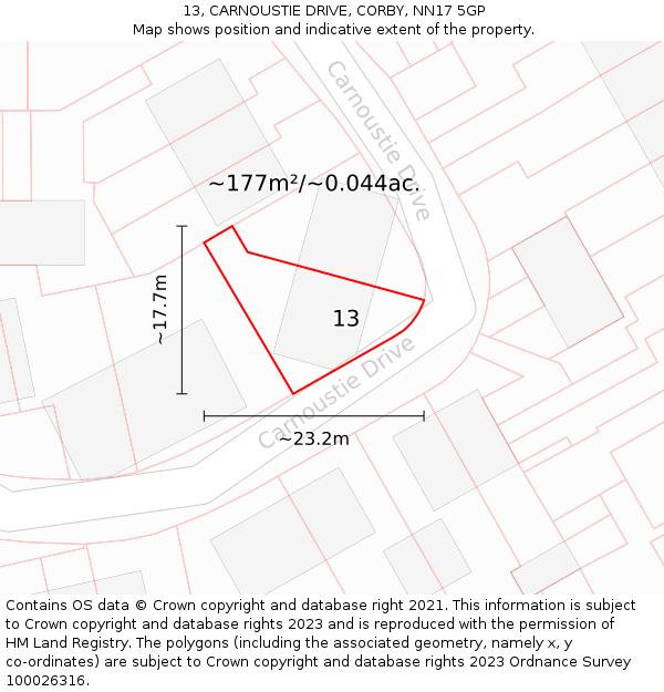 13, CARNOUSTIE DRIVE, CORBY, NN17 5GP: Plot and title map