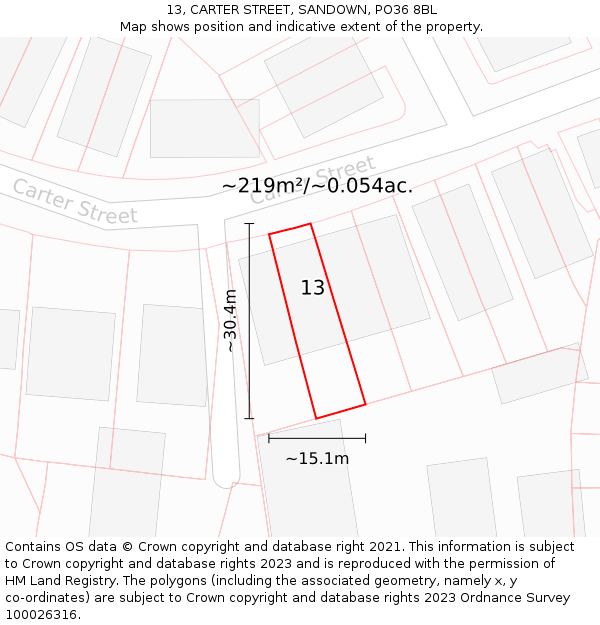 13, CARTER STREET, SANDOWN, PO36 8BL: Plot and title map