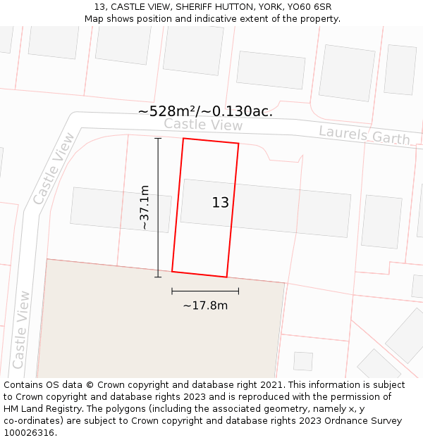 13, CASTLE VIEW, SHERIFF HUTTON, YORK, YO60 6SR: Plot and title map