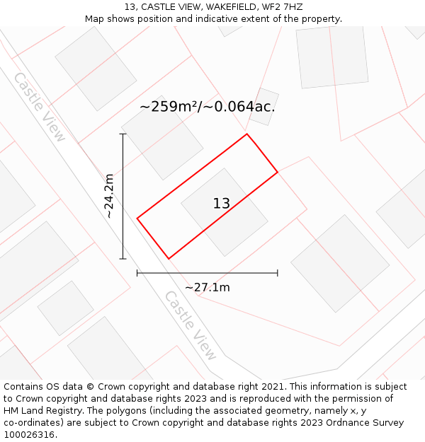 13, CASTLE VIEW, WAKEFIELD, WF2 7HZ: Plot and title map