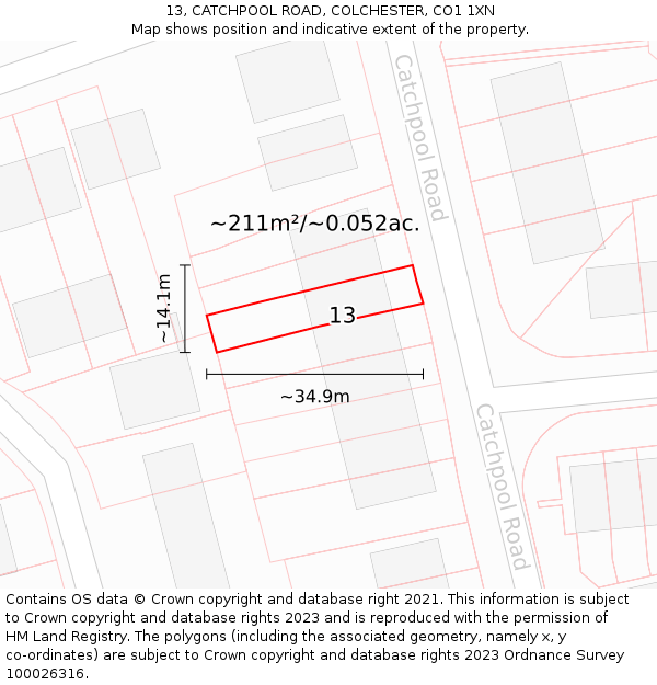 13, CATCHPOOL ROAD, COLCHESTER, CO1 1XN: Plot and title map