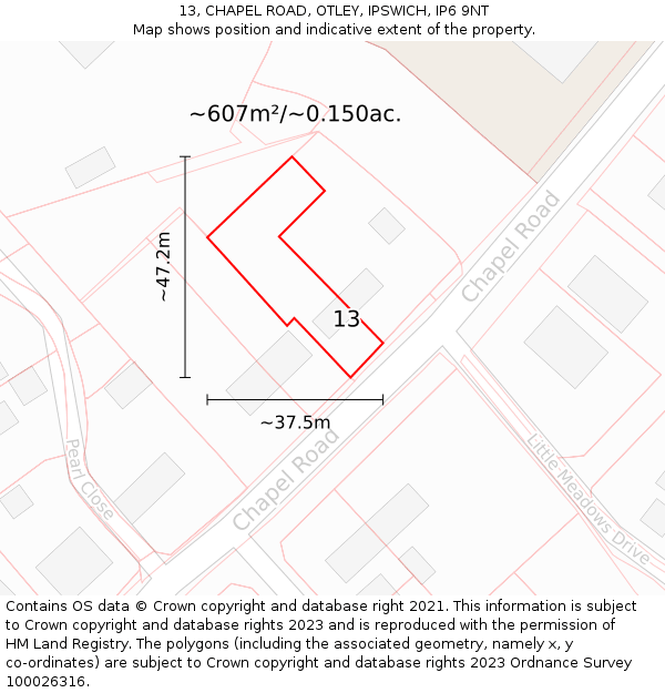 13, CHAPEL ROAD, OTLEY, IPSWICH, IP6 9NT: Plot and title map