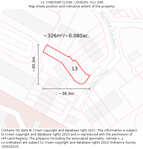 13, CHEDDAR CLOSE, LONDON, N11 3GR: Plot and title map