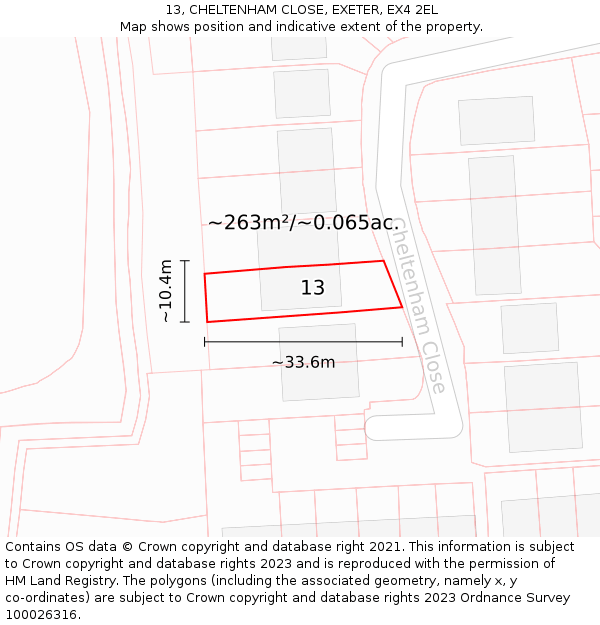 13, CHELTENHAM CLOSE, EXETER, EX4 2EL: Plot and title map