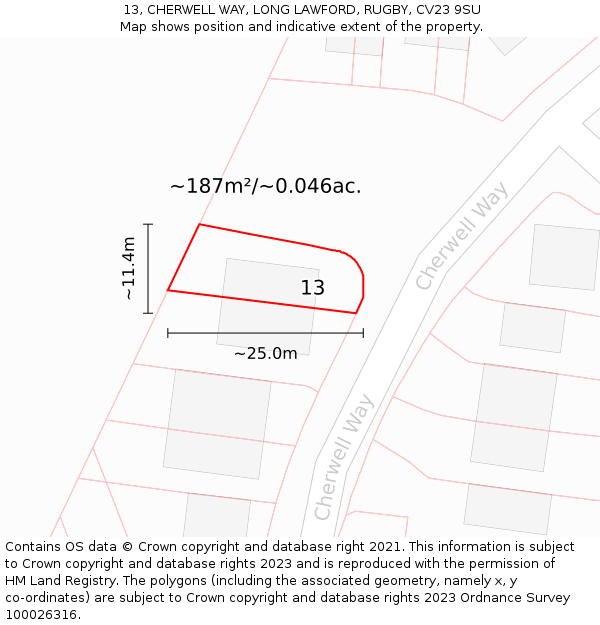 13, CHERWELL WAY, LONG LAWFORD, RUGBY, CV23 9SU: Plot and title map