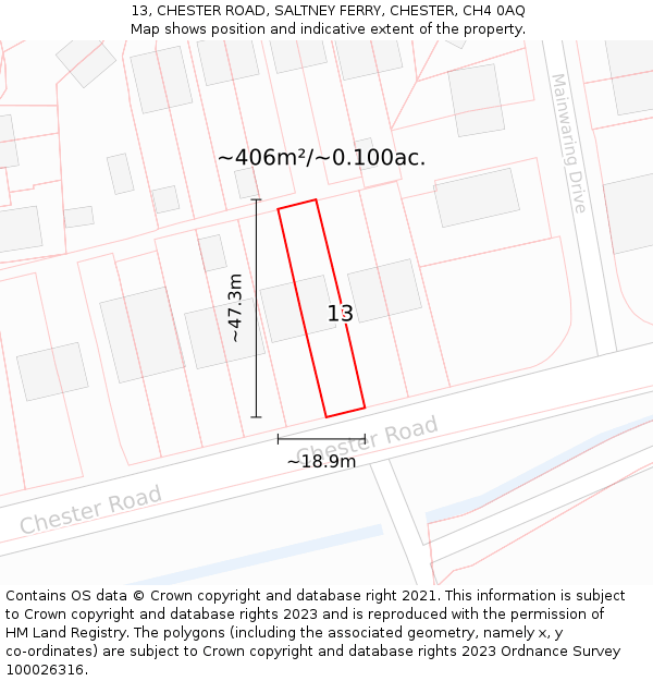 13, CHESTER ROAD, SALTNEY FERRY, CHESTER, CH4 0AQ: Plot and title map