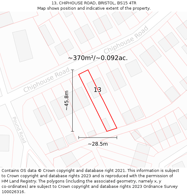 13, CHIPHOUSE ROAD, BRISTOL, BS15 4TR: Plot and title map